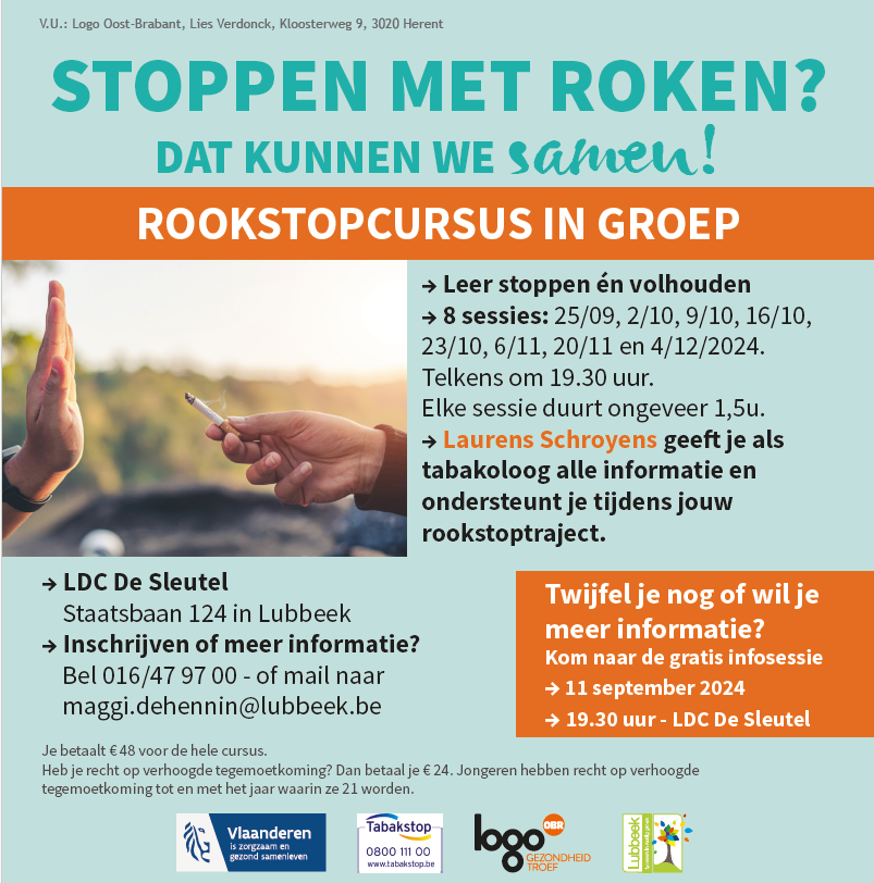 Affiche met informatie over de rookstopcursus in Lubbeek
